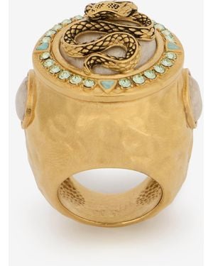 Roberto Cavalli Snake And Gemstone Ring - Metallic