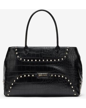 Roberto Cavalli Borsa Tote Just Cavalli Borchiata Stampa Cocco - Nero