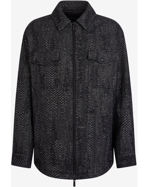 Roberto Cavalli Cotton And Wool Zip Overshirt - Black