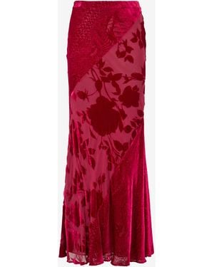 Roberto Cavalli Rose And Python Pattern Long Skirt - Red