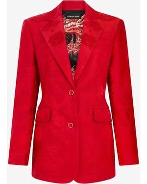Roberto Cavalli Dark Jacket With Dragon Motif - Red