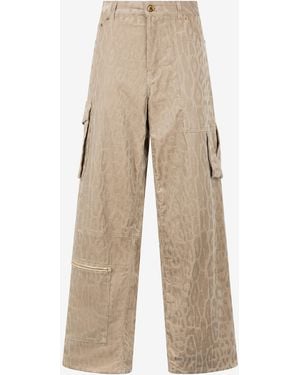 Roberto Cavalli Cargo Trousers With All-Over Jaguar Skin Pattern - Natural