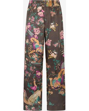 Roberto Cavalli Silk Trousers With Oriental Bird Print - White