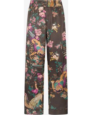 Roberto Cavalli Silk Trousers With Oriental Bird Print - White