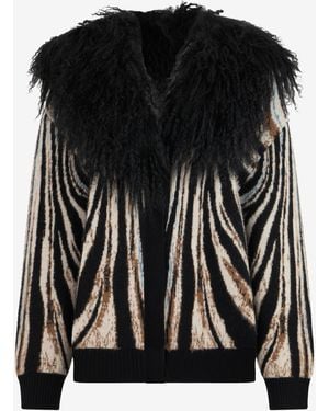 Roberto Cavalli Cardigan En Jacquard Avec Imprimé Zèbre - Noir