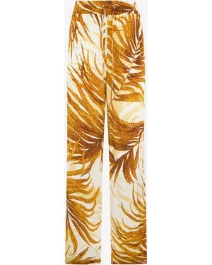 Roberto Cavalli Golden Palm Print Pants - Metallic