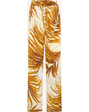 Roberto Cavalli Golden Palm Print Trousers - Metallic