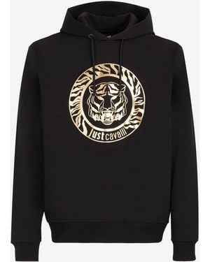 Roberto Cavalli Just Cavalli Tiger And Logo-Print Hoodie - Black