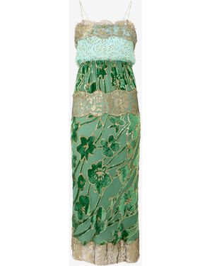 Roberto Cavalli Long Silk Dress With Decorations - Green