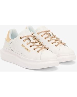 Roberto Cavalli Sneakers Stringate Con Strass - Bianco