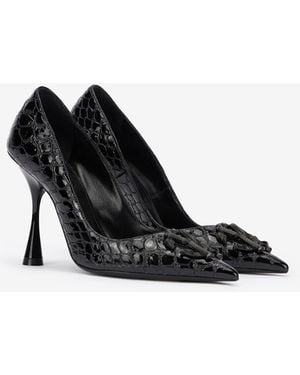Roberto Cavalli Crocodile-Print Leather Court Shoes - Black