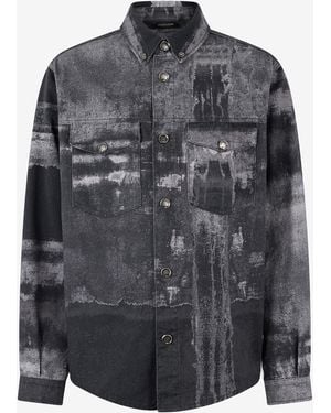 Roberto Cavalli Denim Overshirt With Used Effect - Grey