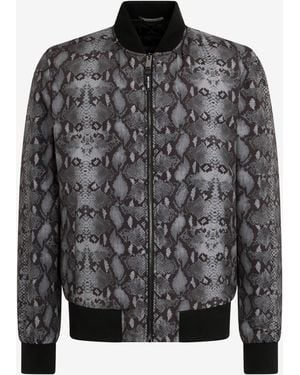 Roberto Cavalli Padded Bomber With Python Print - Black