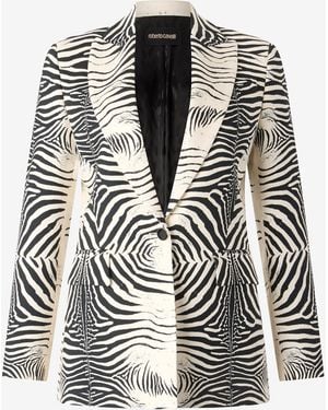 Roberto Cavalli Blazer With Tigress Print - Black