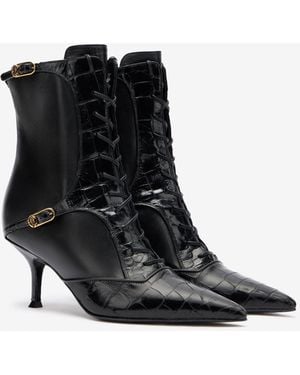 Roberto Cavalli Crocodile-Effect Lace-Up Ankle Boots - Black