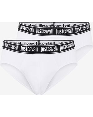 Roberto Cavalli Weiße Baumwoll-Slips Mit Logo-Bund - Mehrfarbig