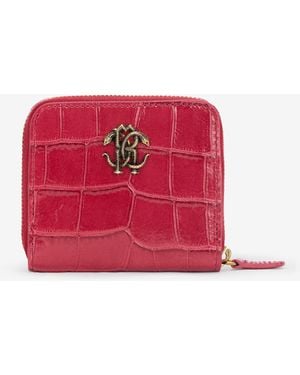 Roberto Cavalli Small Crocodile-Effect Wallet - Red