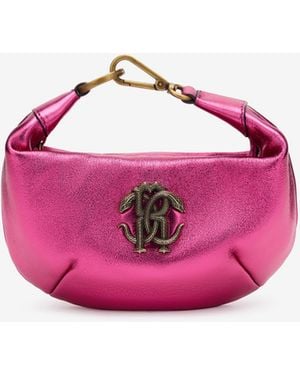 Roberto Cavalli Mirror Snake Monogram Hobo Bag - Pink