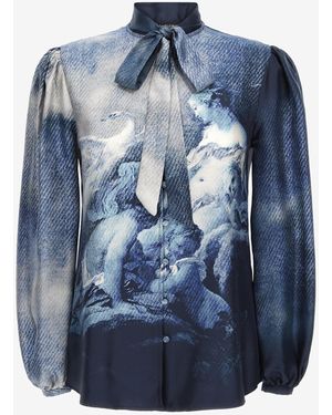 Roberto Cavalli Shirt With Denim Wild Leda Print - Blue