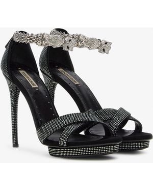 Roberto Cavalli Panther-Head High-Heel Sandals - Black