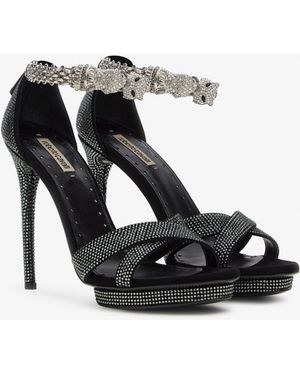 Roberto Cavalli Panther-Head High-Heel Sandals - Black