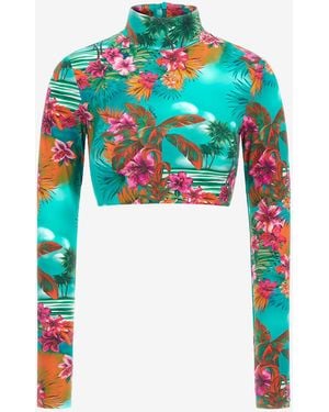 Roberto Cavalli Hawaii Print Crop Top - Blue