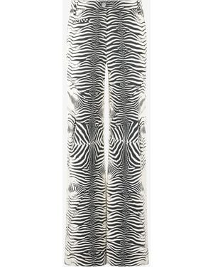Roberto Cavalli Stretch Cotton Pants With Tigress Print - Gray