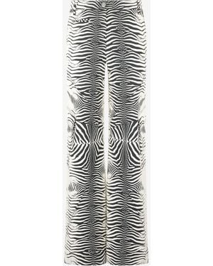 Roberto Cavalli Stretch Cotton Trousers With Tigress Print - Grey
