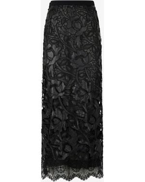 Roberto Cavalli Long Skirt With All-Over Floral Pattern - Black