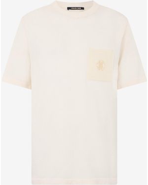 Roberto Cavalli Ivory Knit T-Shirt With Monogram Rc - White