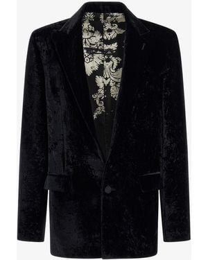 Roberto Cavalli Blazer With Broccato Print - Black