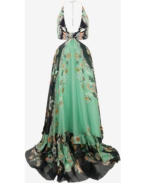 Roberto Cavalli Vestido De Seda Estampado Kimono - Verde