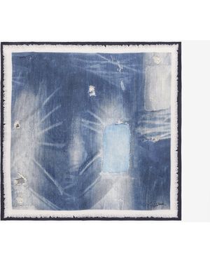 Roberto Cavalli Silk Scarf With Denim Patchwork Print - Blue