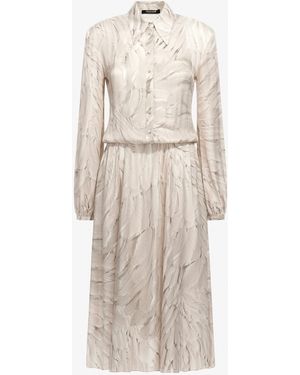 Roberto Cavalli Ice Feathers Print Midi Dress - White