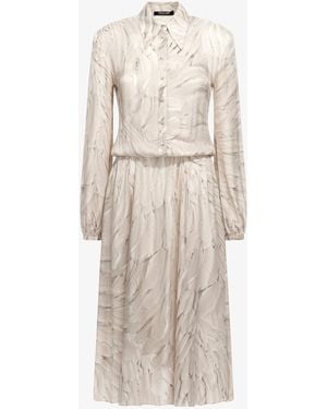 Roberto Cavalli Ice Feathers Print Midi Dress - White