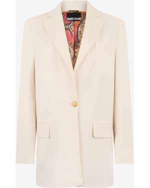 Roberto Cavalli Cream Blazer With Logo Detail - Natural