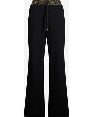 Roberto Cavalli Flared Pants With Leopard Print Waistband - Black
