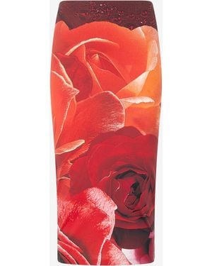Roberto Cavalli Rose Printed Pencil Skirt - Red