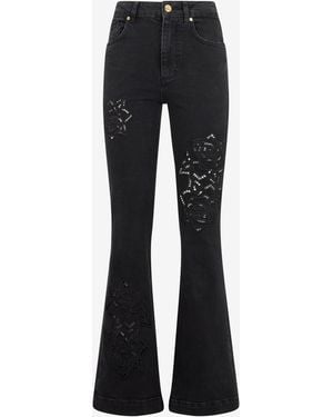 Roberto Cavalli Jeans Flared With Floral Embroidery - Black