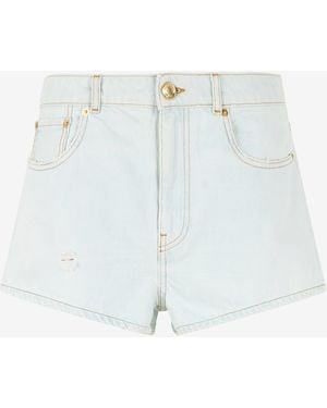 Roberto Cavalli Light Wash Denim Shorts With Distressed Details - Blue