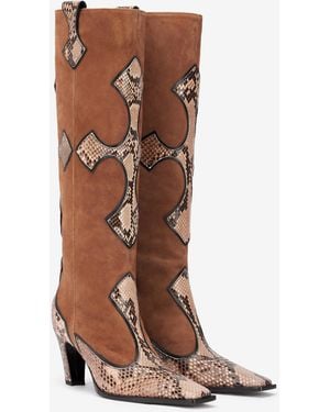 Roberto Cavalli Suede And Snake Boots - Brown