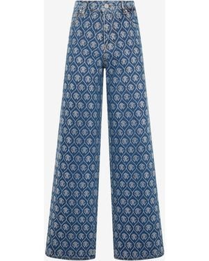 Roberto Cavalli Denim Jeans With All-Over Monogram - Blue