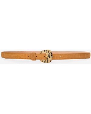 Roberto Cavalli Crocodile-Effect Belt With Bejeweled Buckle - White