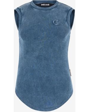 Roberto Cavalli Tank Top With Jc Monogram - Blue