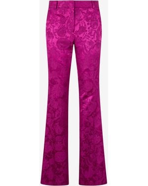 Roberto Cavalli Brocade Flared Trousers With Jacquard Florentine Flowers Motif - Pink