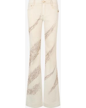 Roberto Cavalli Ivory Flared Jeans With Animal-Print Detailing - White