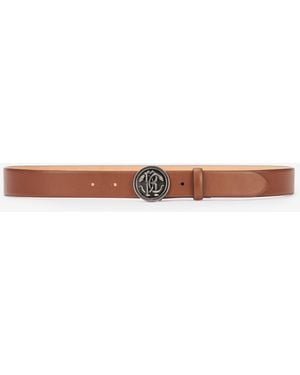 Roberto Cavalli Solid-Color Belt With Mirror Snake Monogram - White