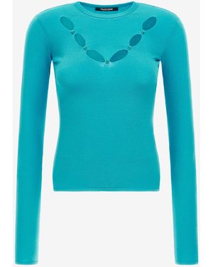 Roberto Cavalli Knit Top With Cut-Out - Blue