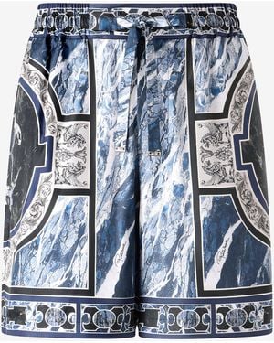 Roberto Cavalli Short With Marble Print And Accents - Blue