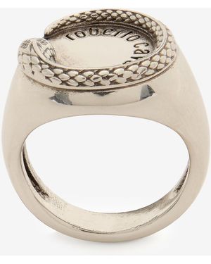 Roberto Cavalli Snake Ring With Logo - White